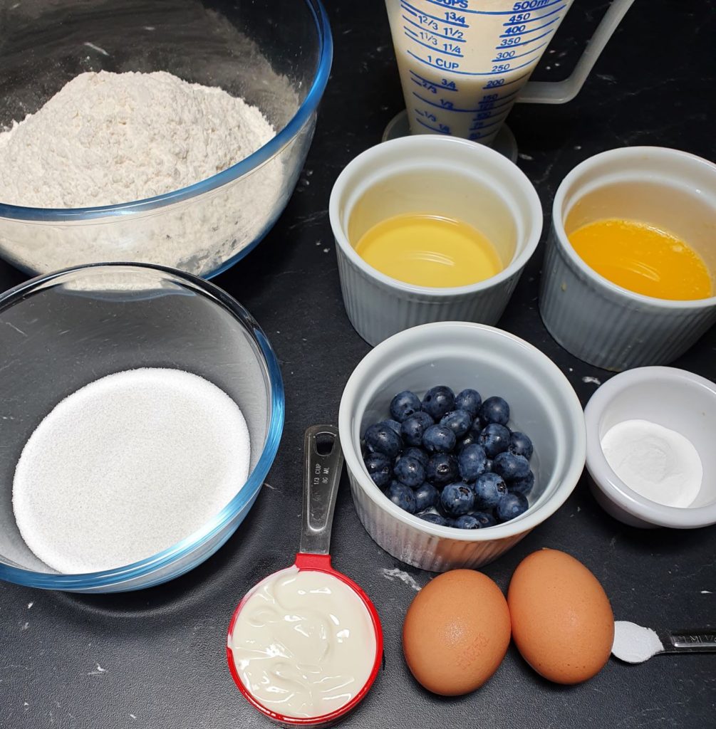 Ingredients for blueberry muffins