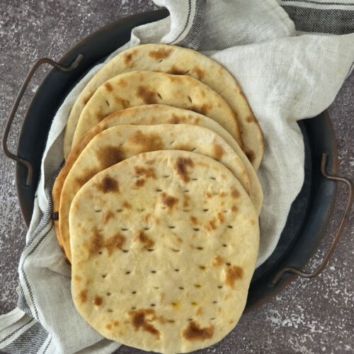 No yeast Naan - flatbread in a platter