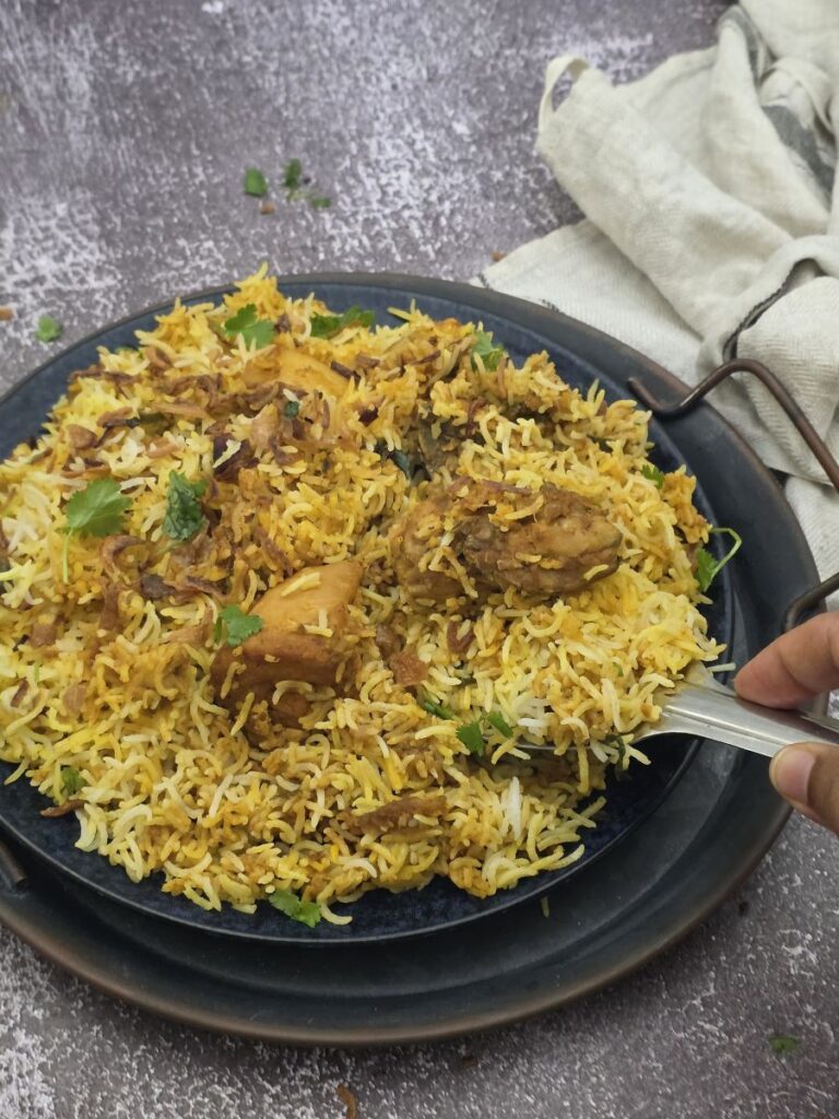 Perfectly cooked Hyderabadi pakki biryani ready to serve
