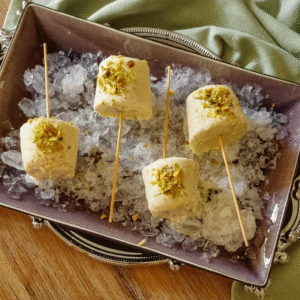 Easy pistachio kulfi on a stick with crushed pistachio garnish