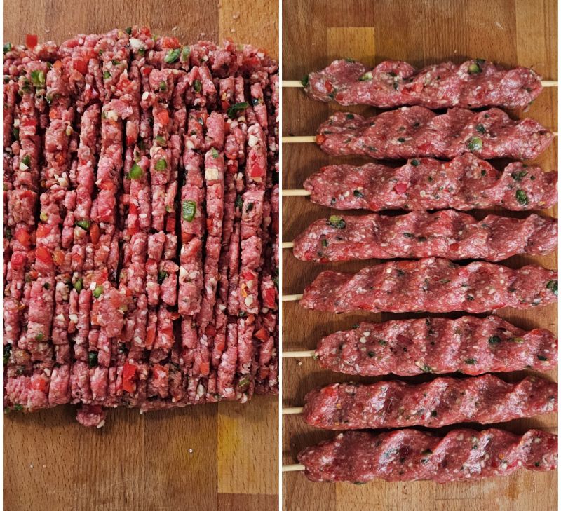 Raw Adana Kebabs on Skewer
