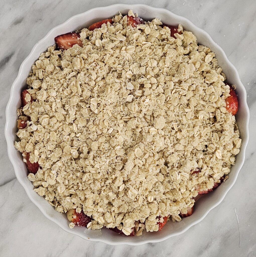 Strawberry Crumble ready to be baked