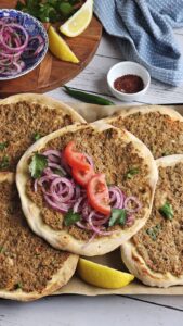 Turkish flat bread with Mince Meat Topping