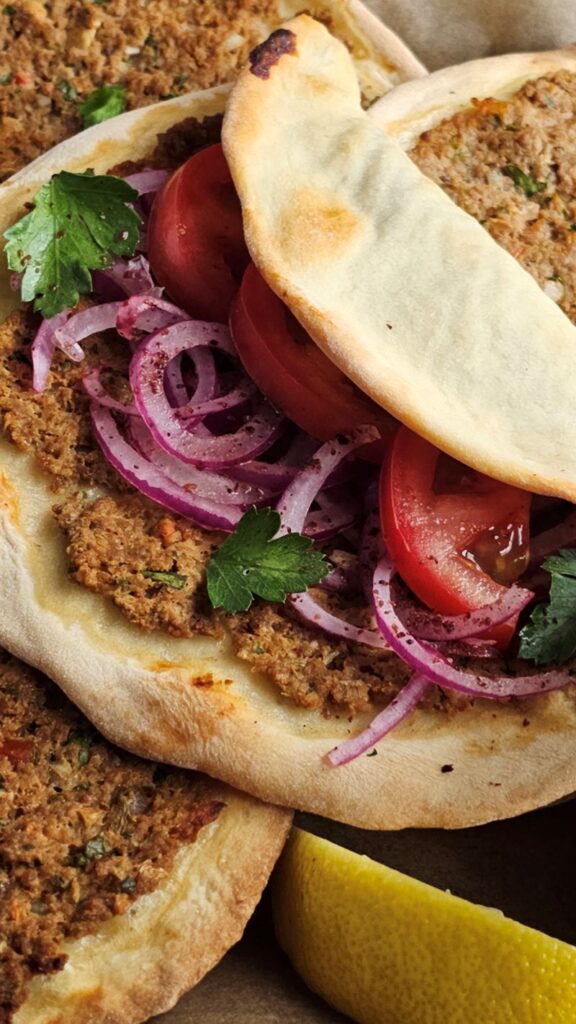 Turkish flat bread with Mince Meat Topping