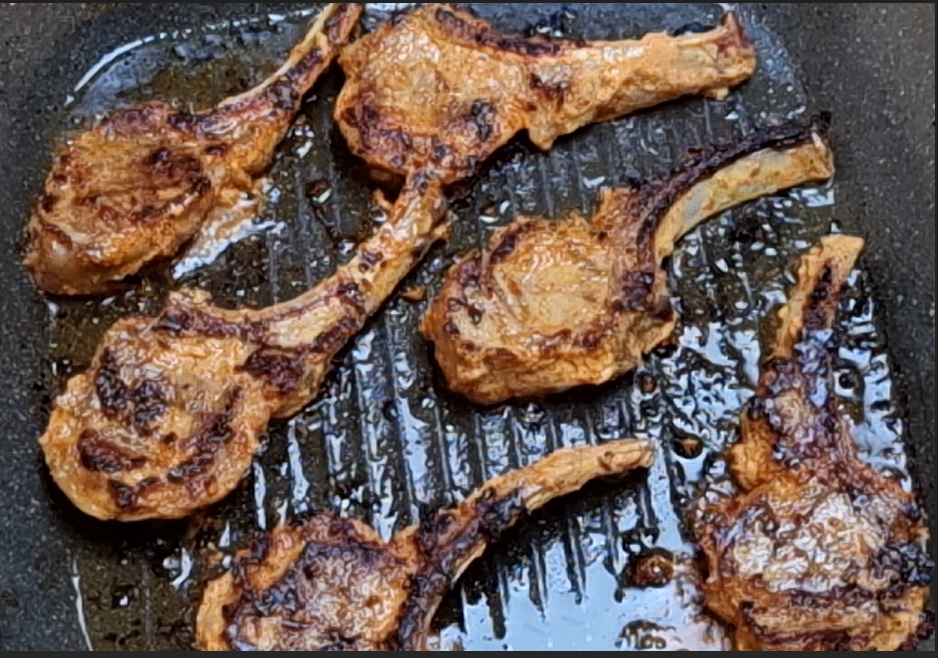 Tandoori Lamb Chops Searing in pan