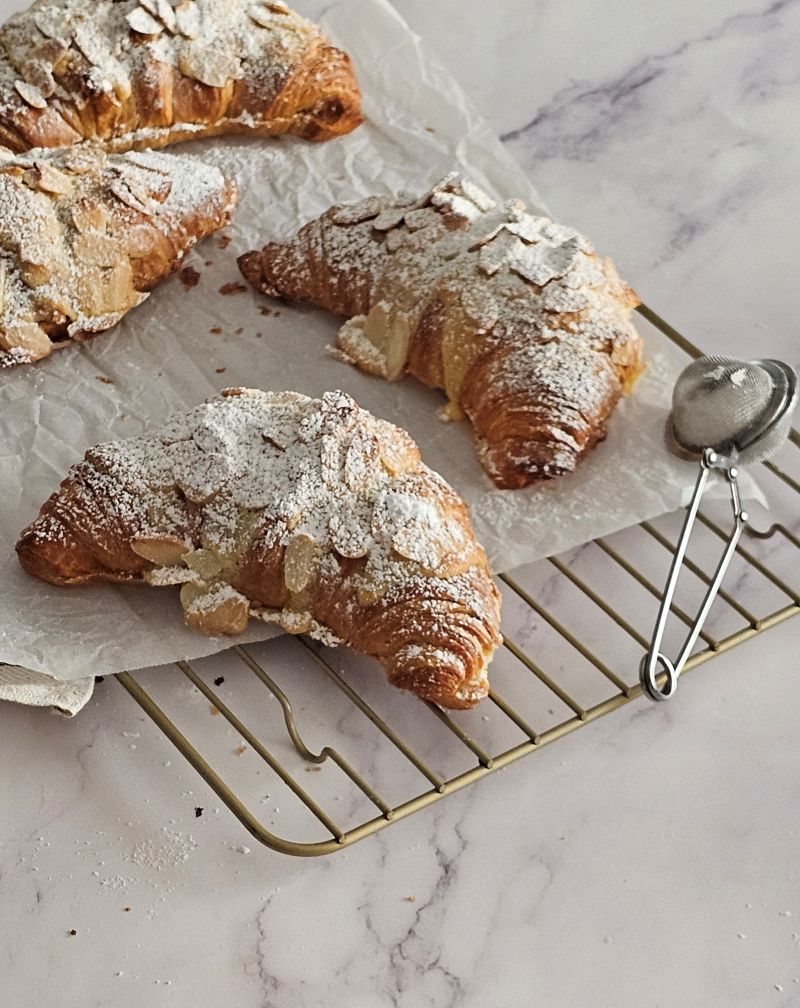 French Almond Croissants on wire rack