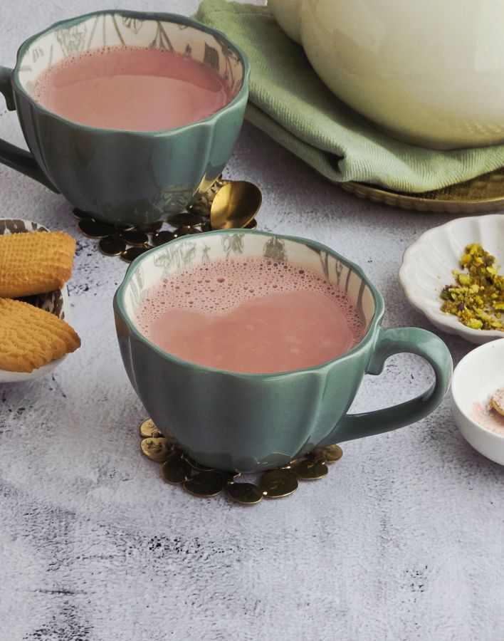 Cup of Kashmiri Pink Tea served with some short bread