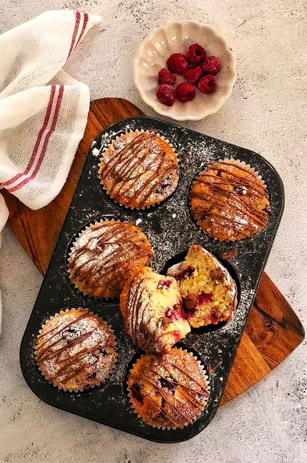 Raspberry Chocolate Chip Muffins (Bakery Style)